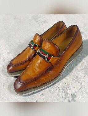 Maison Forte Mens Size 11 Vienna Leather Bit Dress Loafers Cognac Gress Loafers